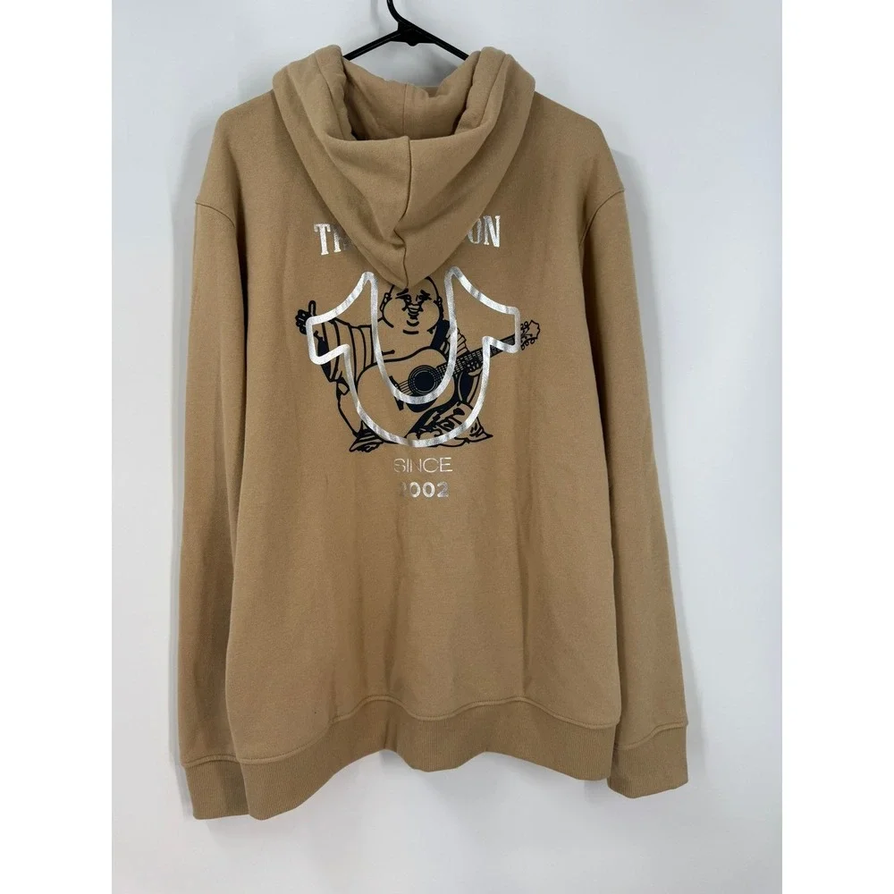 True Religion Men's Tan Buddha Foil Horseshoe Zip‎ Hoodie Sweatshirt Size XL